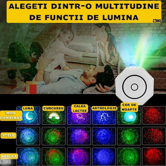 Lumini LED Lampă de proiecție pentru copii Atingere cu Proiecție de Stele Alb 15x14x6εκ.