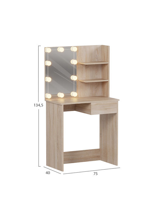 Floor-Standing Makeup Dressing Table Lauryn Wooden Sonoma with Mirror 75x40x134cm