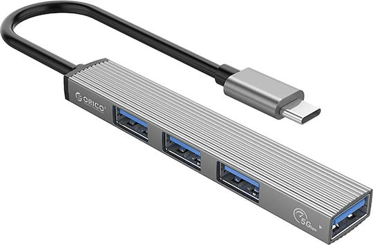 Orico USB-Hub 4 Anschlüsse USB 3.0 mit Anschluss an einen Computer USB-C / USB-A Graues