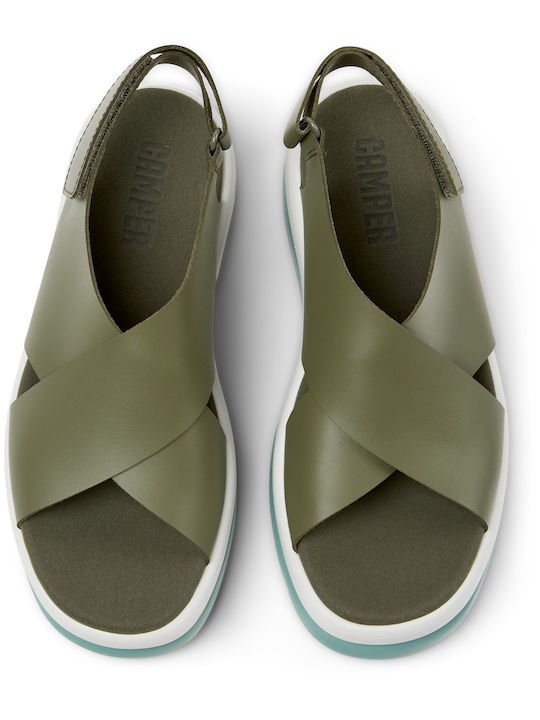 Δερμάτινα Γυναικεία Σανδάλια Flatforms Πράσινα