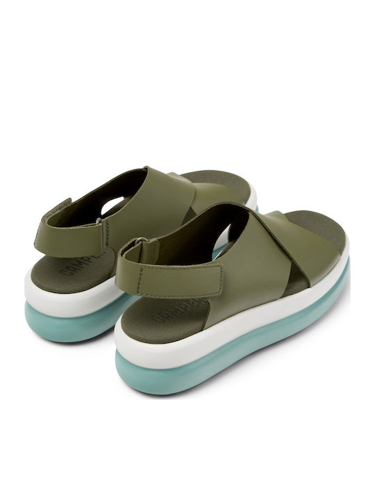 Δερμάτινα Γυναικεία Σανδάλια Flatforms Πράσινα