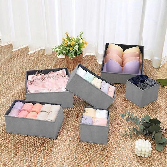 Fabric Storage Case for Underwear / Socks / Clothes in Gray Color 6pcs