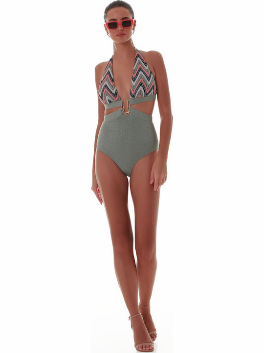 One-Piece Swimsuit with Cutouts Haki
