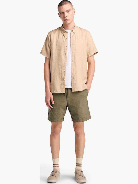 Short-sleeved Linen Shirt Beige