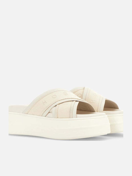 Leder Flache Sandalen für Damen Flatforms in Beige Farbe
