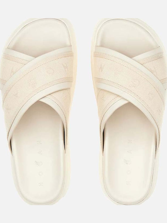 Leder Flache Sandalen für Damen Flatforms in Beige Farbe