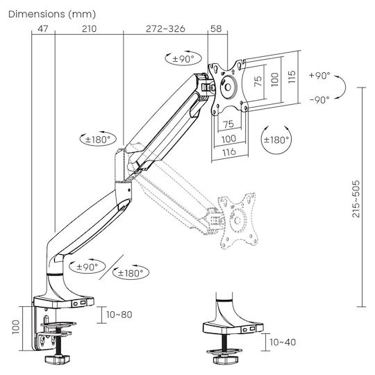 Maclean Energy Stand Desk Mounted Monitor up to 45" with Arm (MC-969)