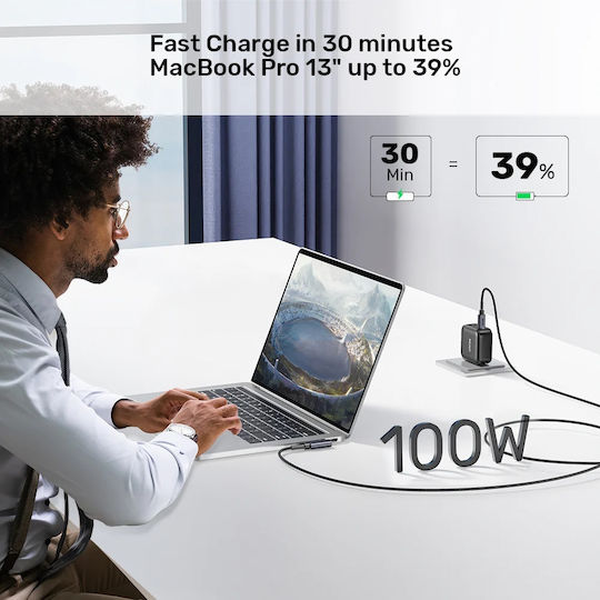 Unitek Angle (90°) USB 2.0 Cable USB-C male - USB-C 100W Μαύρο 2m C14123BK-2M