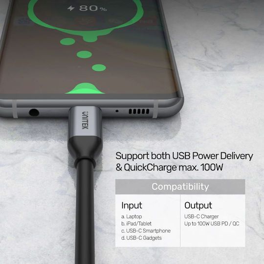 Unitek USB 3.2 Video Cable USB-C male - USB-C 100W Γκρι 2m C14091ABK