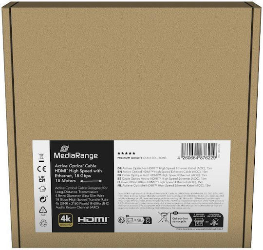 MediaRange HDMI 2.0 Premium High Speed 4K 60Hz HDR Cable HDMI Male - HDMI Male 15m Black