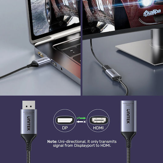 Προσαρμογέας Av Unitek Displayport Hdmi Γκρι V1611a01