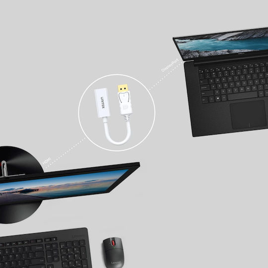 Unitek Конвертор DisplayPort мъжки към HDMI женски Бял 1бр Y-6332