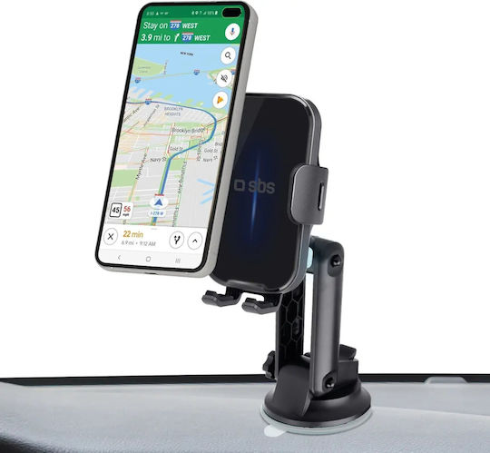 SBS Wireless Car Mobile Mount with Adjustable Hooks and Wireless Charging Black