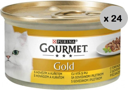 Gourmet Nassfutter für Erwachsene Katzen in Dose mit Rindfleisch, Huhn, Meat und Fisch 24x85gr