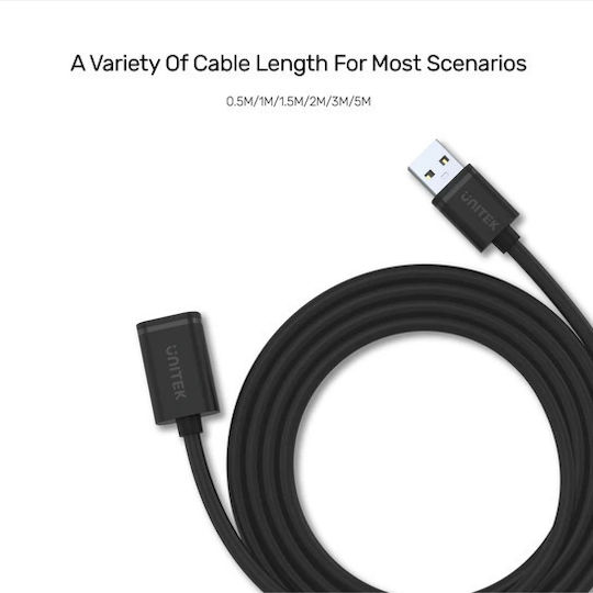 Unitek USB 2.0 Cable USB-A male - USB-A female Μαύρο 3m (Y-C417GBK)