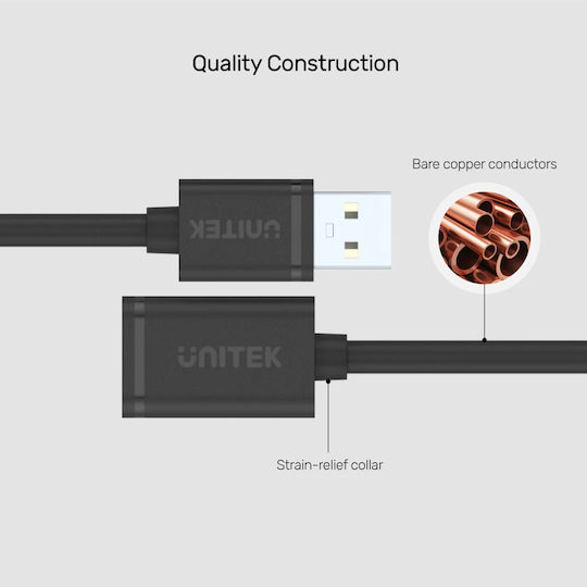 Unitek USB 2.0 Cable USB-A male - USB-A female Μαύρο 3m (Y-C417GBK)