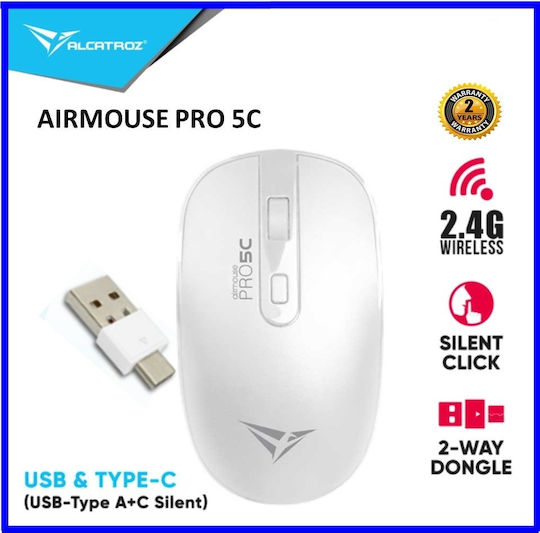 Alcatroz Wireless Two Way Dongle (USB+Type-c) Ασύρματο Ποντίκι Λευκό