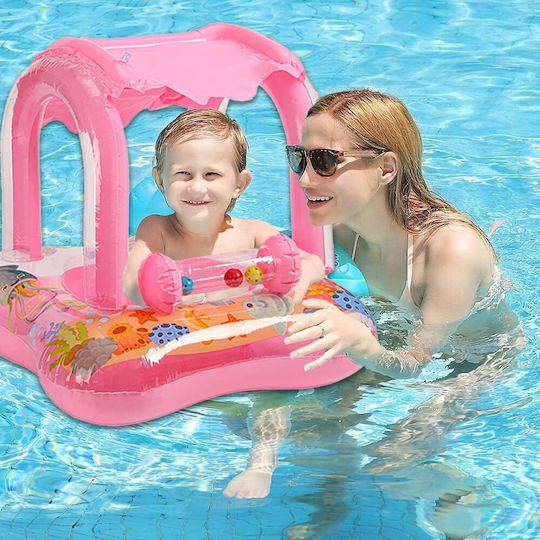 Σωσίβιο Swimtrainer με Μήκος 71εκ. και Σκίαστρο Ροζ Baby Swimming Ring