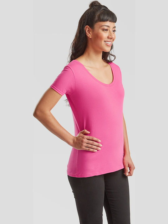 Fruit of the Loom Iconic Γυναικείο Διαφημιστικό T-shirt Κοντομάνικο Fuchsia