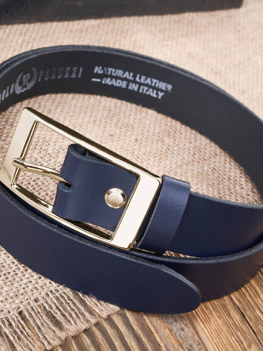 Women's Dark Blue Leather Belt 120 Cm Gold Buckle Pg-02-dbz-120