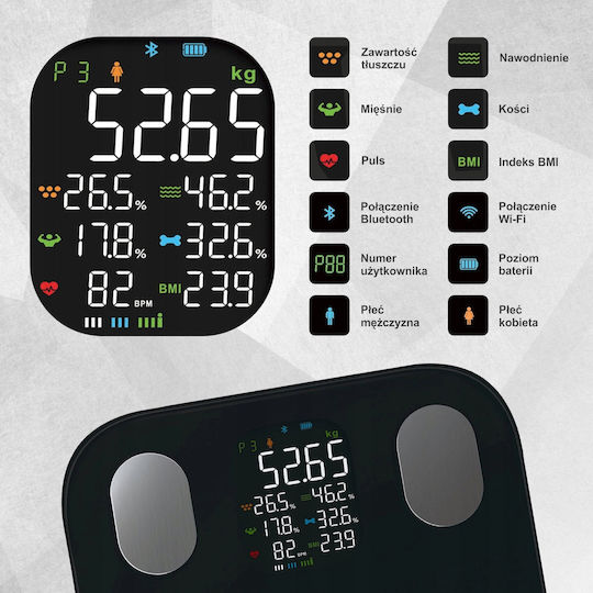 Klausberg Smart Badezimmerwaage mit Bluetooth in Schwarz Farbe KB-7854