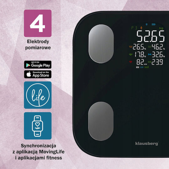 Klausberg Smart Badezimmerwaage mit Bluetooth in Schwarz Farbe KB-7854