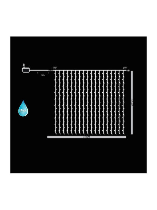 480 Λαμπάκια LED 3μ. x 300εκ. Θερμό Λευκό τύπου Κουρτίνα