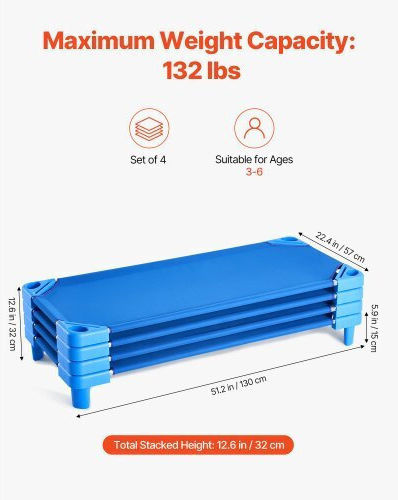 Vevor Στοιβαζόμενα Παιδικά Κρεβατάκια 52" X 23" Νηπιαγωγείο Μπλε Σετ 4 Etwsdcjxbzczu4jg0v0
