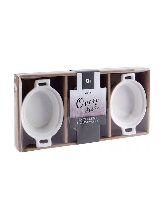 Excellent Houseware Οβάλ Πυρίμαχο Σκεύος για Σουφλέ από Πορσελάνη 14x9x4cm 3τμχ