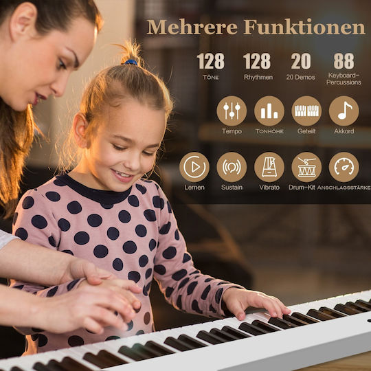Costway Electric Stage Piano MU10090DE-WH with 88 Semi-Weighted Keys and Connection with Headphones