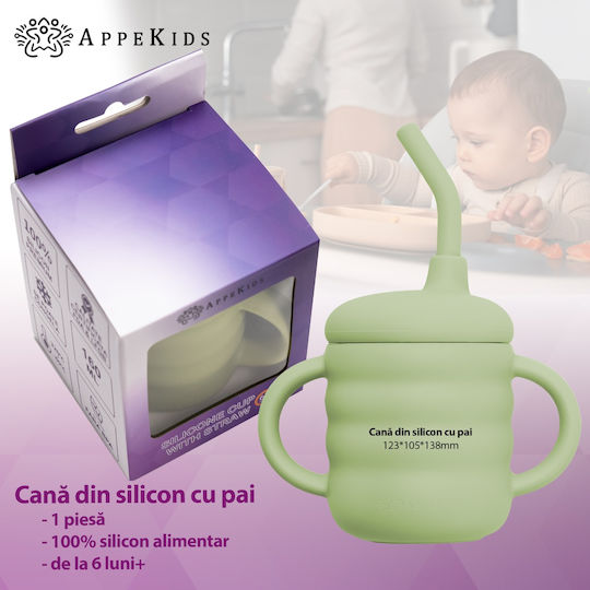 AppeKids Бебешка чаша с дръжки и сламка от силикон Зелен 160мл