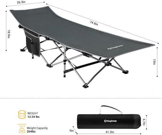 Camp Folding Bed Single Gray 190x67x38cm