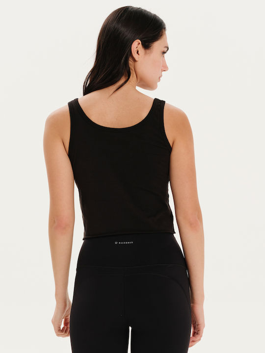 Γυναικείο Καλοκαιρινό Crop Top Βαμβακερό Αμάνικο Μαύρο