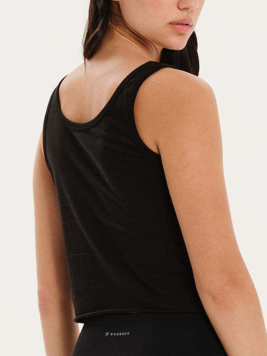 Γυναικείο Καλοκαιρινό Crop Top Βαμβακερό Αμάνικο Μαύρο