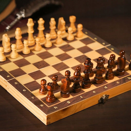 Wooden Checkers & Dice Set for Backgammon Brown / Black 7.62cm