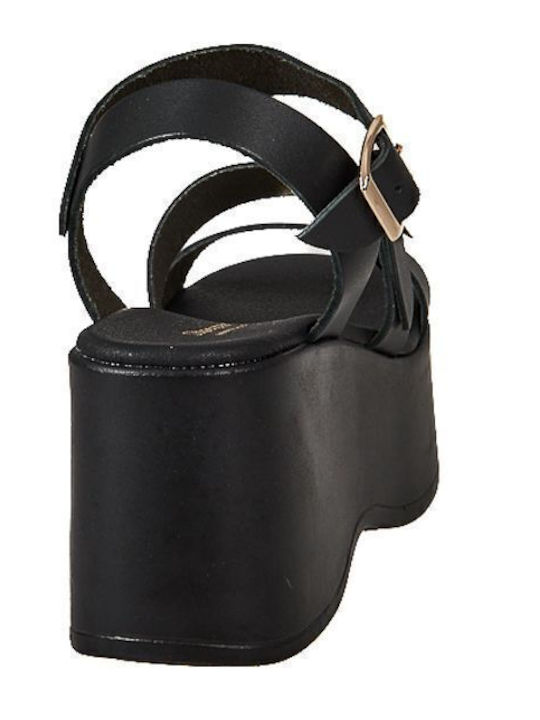 Flache Sandalen für Damen mit Riemen Flatforms in Schwarz Farbe