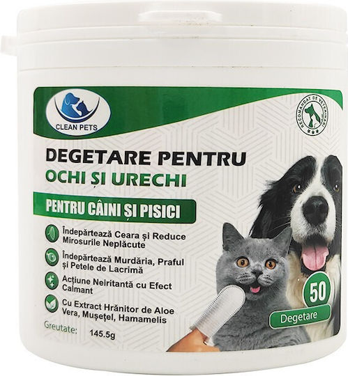 Clean Pets Șervețele Câine și Pisică 50x50buc Pentru Curățarea Ochilor cu Aloe 145.5gr