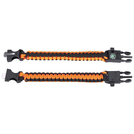 4 1 Survival Kit Bracelet with Compass Knife Sparkler & Whistle Orange