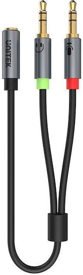 Unitek 3.5mm Jack Cable 3.5mm Female - 2x 3.5mm Male Black 1.5m With Gold Plated Terminals Y-C957ABK