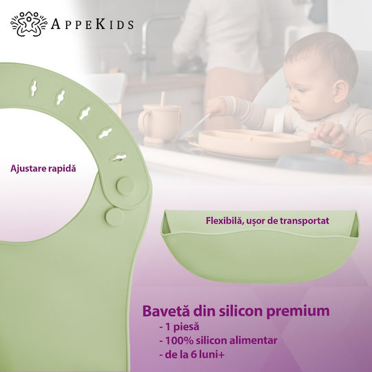 AppeKids Σαλιάρα Σιλικόνης με Τσέπη Raw Green