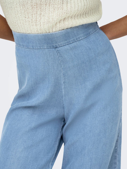 Women's Fabric Capri Trousers Light Blue