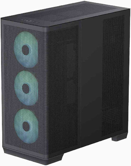 APNX C1-R v1 Геймърско бюро Midi Tower Компютърна кутия със страничен прозорец и RGB осветление Черен