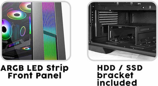 Armaggeddon Tron VII Gaming Mini Tower Κουτί Υπολογιστή με Πλαϊνό Παράθυρο και RGB Φωτισμό Μαύρο