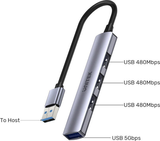 Unitek Hub 3 Θυρών USB 2.0 με σύνδεση USB-A Γκρι