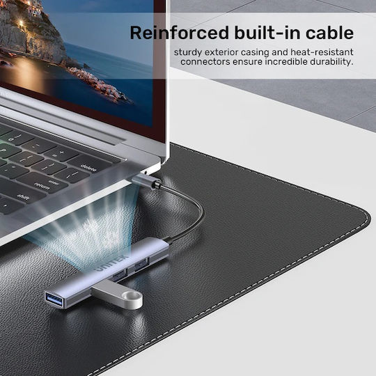 Unitek Hub 3 Θυρών USB 2.0 με σύνδεση USB-C Γκρι