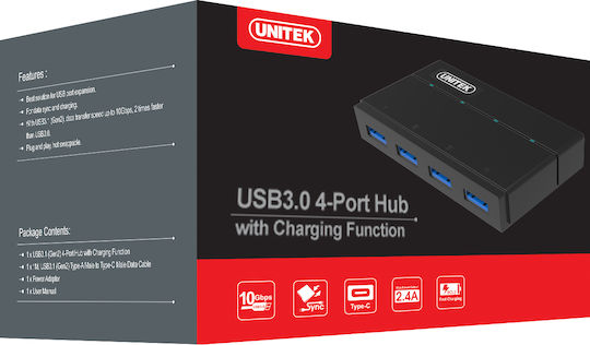 Unitek USB Hub 4 Ports USB 3.0 with USB-A Connection Gray