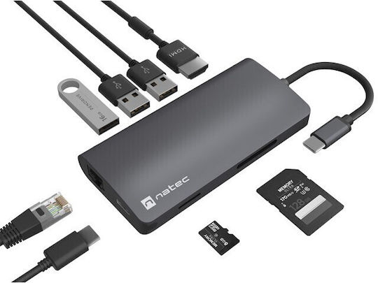 Natec FOWLER 2 V2 USB-C Docking Station με HDMI 4K PD Ethernet Μαύρο