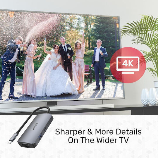 Unitek uHUB P5 Trio USB-C Docking Station with HDMI 4K PD and Connection for 3 Grey Monitors