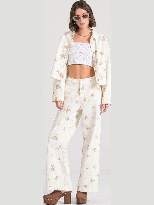 Γυναικείο Τζιν Μπουφάν Off White Multi