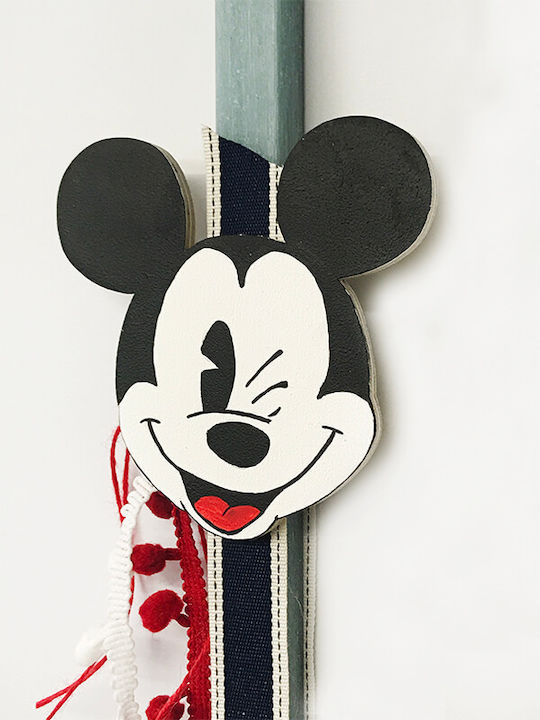 Mickey Mouse Ξύλινος Ζωγραφιστός Πασχαλινή Λαμπάδα Γκρι Κερί 1 Τεμ